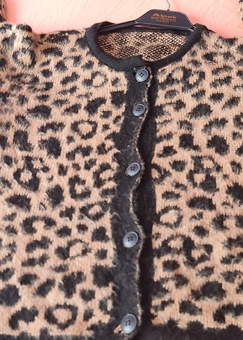 s Beden Kahverengi Leopar Desenli Kadın Hırka