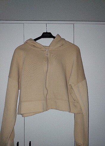 Trendyol Mila bej krop kapşonlu polarlı örme sweatshirt