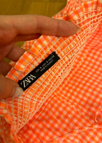 s Beden pembe Renk Turuncu Mini şort etek ve crop top Zara takım
