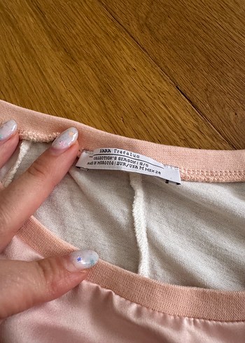s Beden pembe Renk Kadin Pembe Pamuklu x Saten Kısa Kollu Zara Tişört