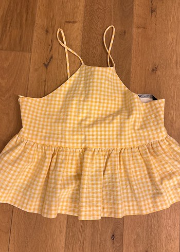 Sarı Kareli Zara crop top