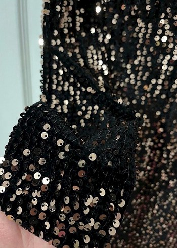 Siyah Uzun Kollu Parlak Y Abiye Elbise - Görsel 5