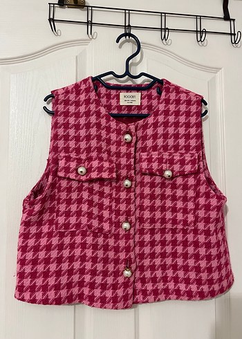 Pembe Desenli Düğmeli Yelek - Görsel 3