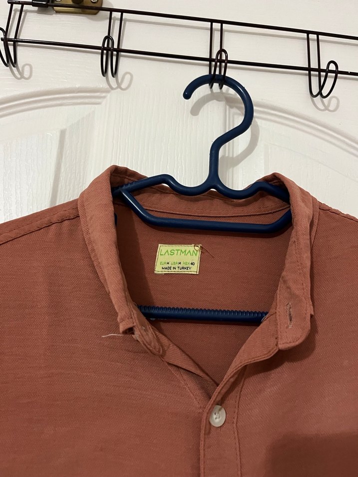 Düğmeli Kahverengi Keten Uzun Kollu Gömlek - Görsel 2