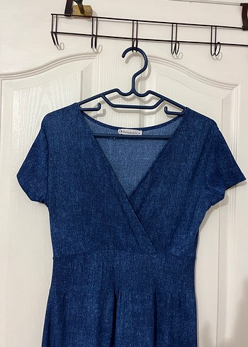 Kadın Lacivert Uzun Kot Elbise - Görsel 2