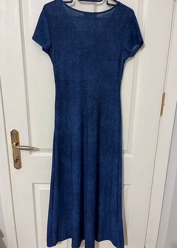 Kadın Lacivert Uzun Kot Elbise - Görsel 3