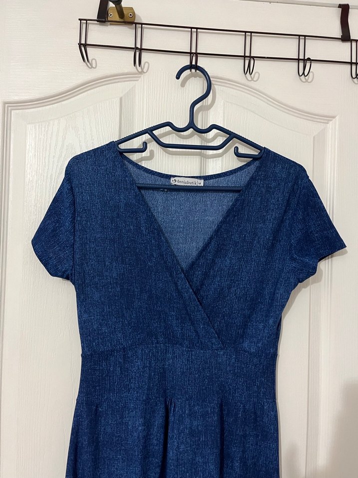 Kadın Lacivert Uzun Kot Elbise - Görsel 2