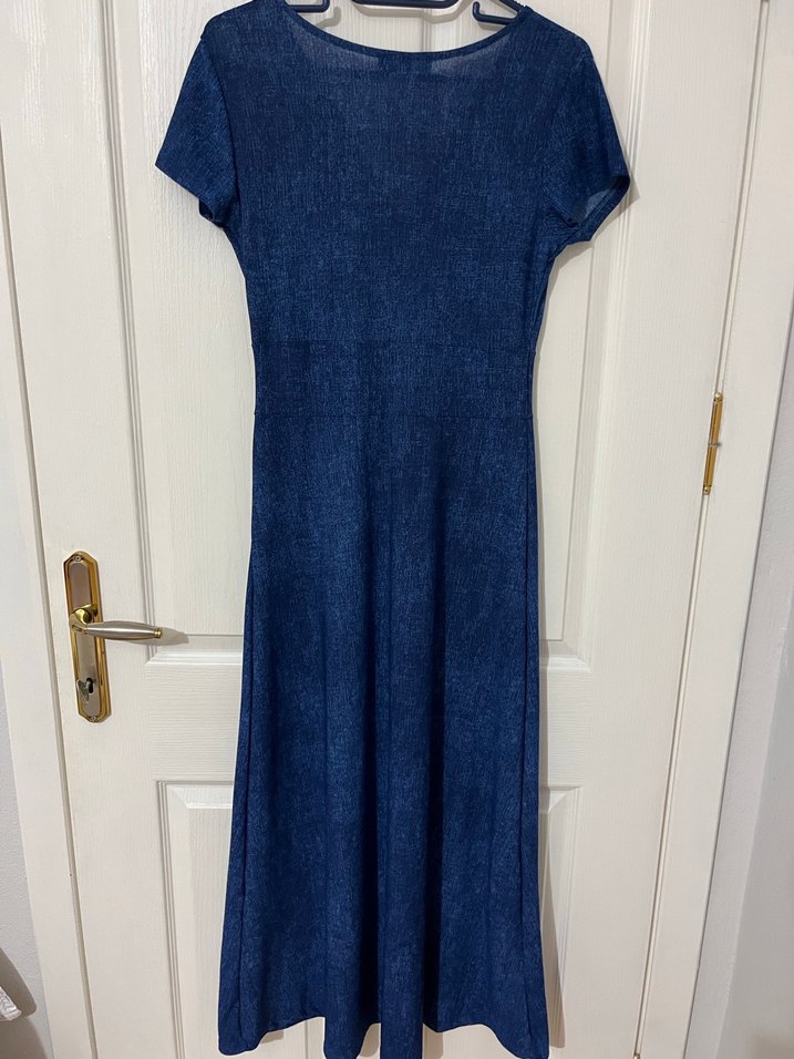 Kadın Lacivert Uzun Kot Elbise - Görsel 3