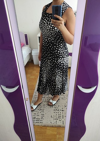Siyah Leopar Desenli Midi Elbise