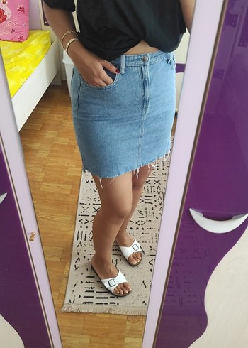 38 Beden mavi Renk Mavi Denim Mini Etek Rahat Kesim