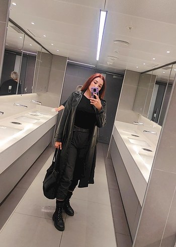 Diğer Siyah Deri Midi Goth Trençkot