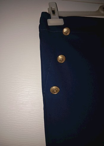 l Beden Düğmeli Lacivert Midi Kumaş Kadın Pantolon