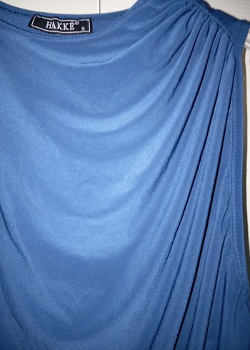 Kolsuz Drapeli Lacivert Midi Elbise - Görsel 3