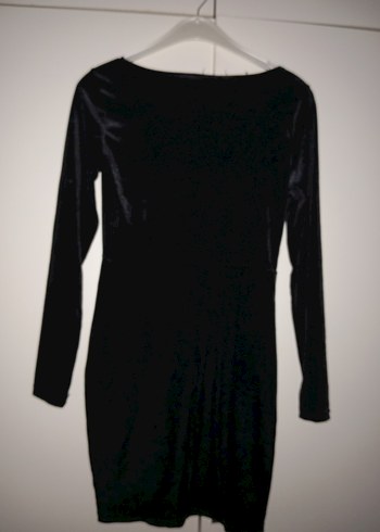 Uzun Kollu Siyah kadife Kadın Elbise - Görsel 2