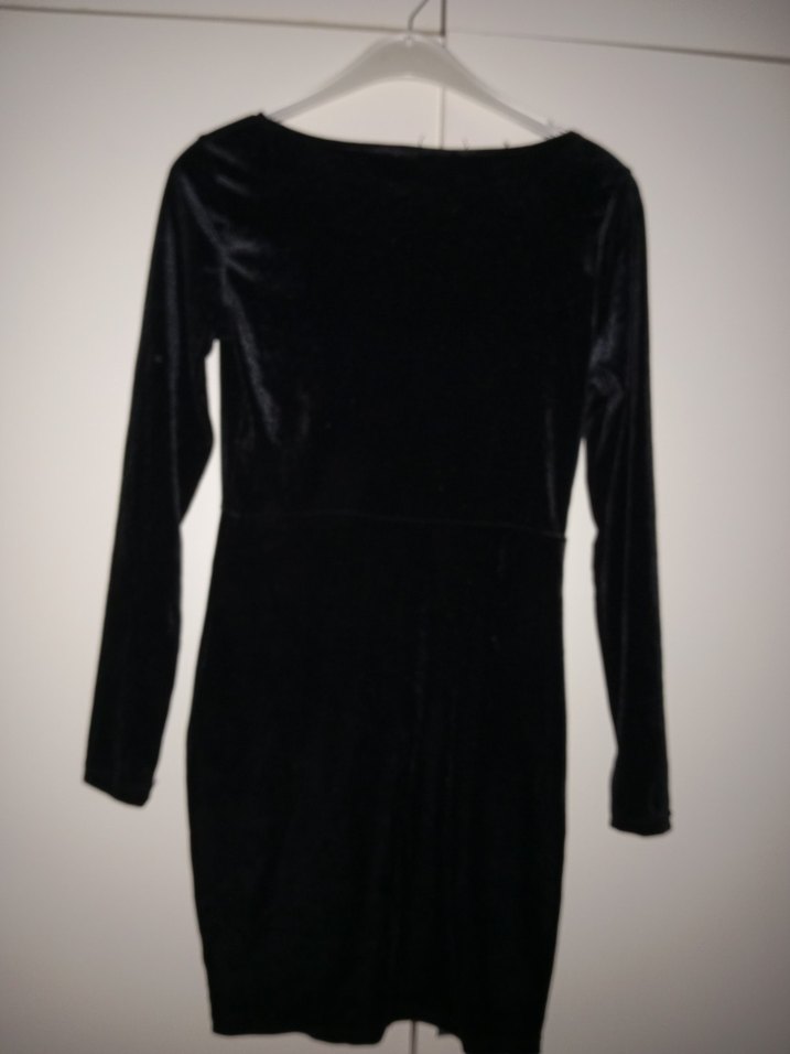 Uzun Kollu Siyah kadife Kadın Elbise - Görsel 2