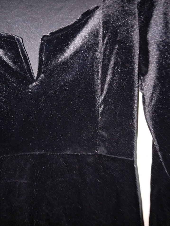 Uzun Kollu Siyah kadife Kadın Elbise - Görsel 3