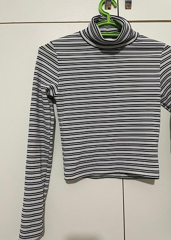 Boğazlı Çizgili Kadın Triko - Görsel 2