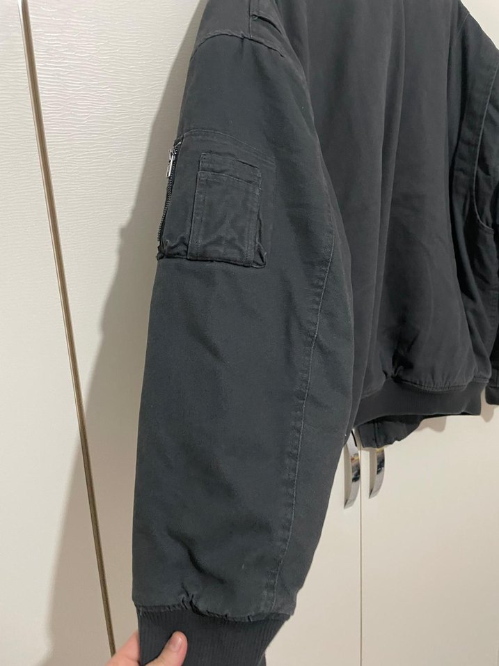 Gri Kadın Bomber Ceket Fermuarlı - Görsel 3