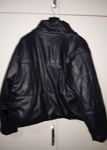 Düğmeli Siyah şişme Deri Kadın Ceket - Görsel 7