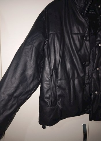 Düğmeli Siyah şişme Deri Kadın Ceket - Görsel 2