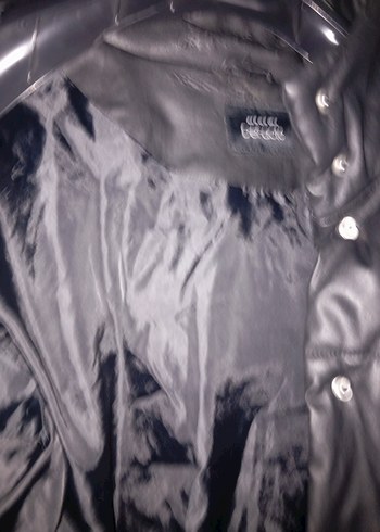 Düğmeli Siyah şişme Deri Kadın Ceket - Görsel 4