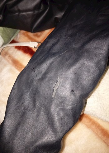 Düğmeli Siyah şişme Deri Kadın Ceket - Görsel 6