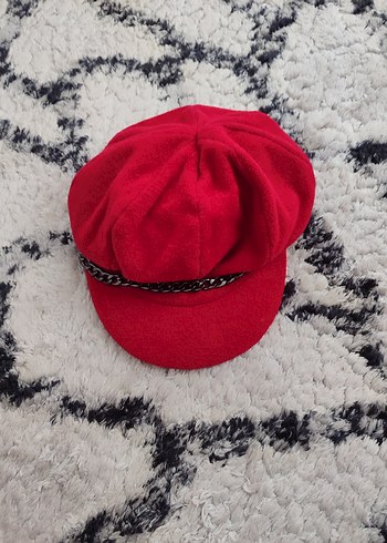 Kırmızı Kadın Zincir Detaylı Şapka - Görsel 2