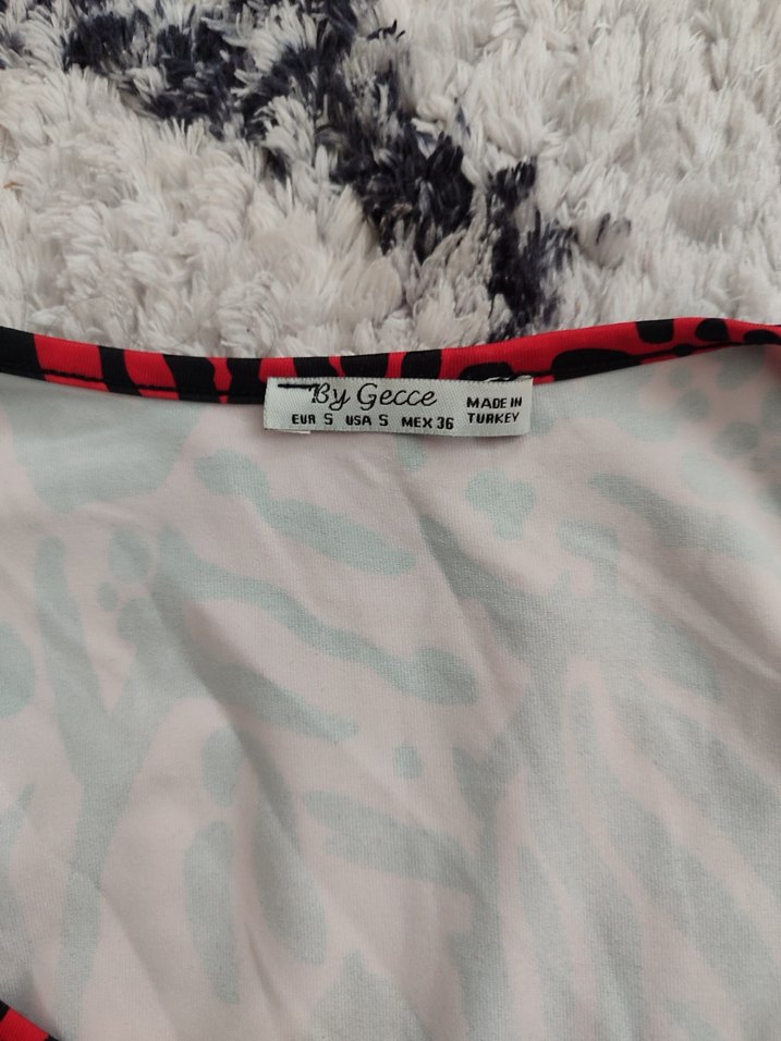 Kırmızı Zebra Desenli Uzun Kollu Crop Bluz - Görsel 4