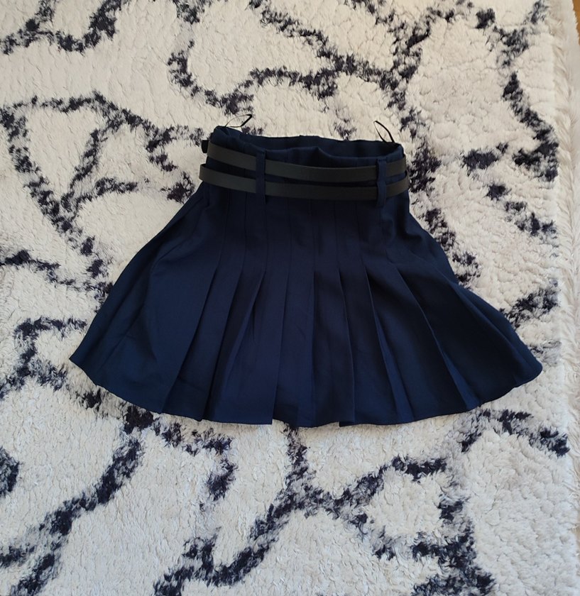 Kemer Detaylı Lacivert Mini Etek - Görsel 3