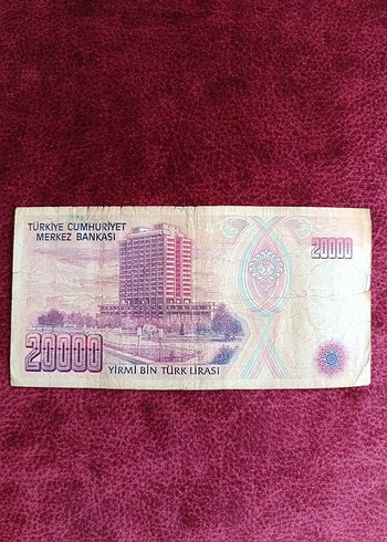  Bordo 20000 Türk Lirası Eski Banknot
