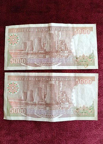  Bordo Parlak 5000 Türk Lirası Eski Banknot