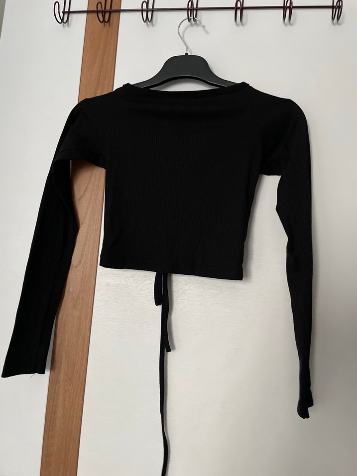 Siyah V Yaka Uzun Kollu Mini Bluz - Görsel 3