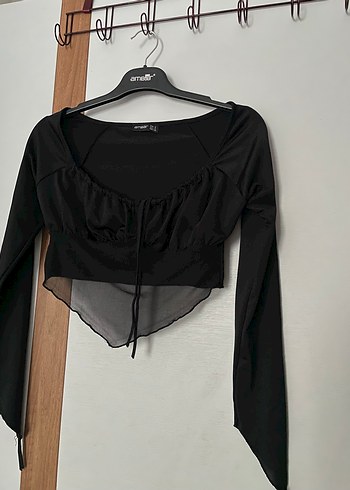 Siyah Drapeli Gotik Mini Bluz