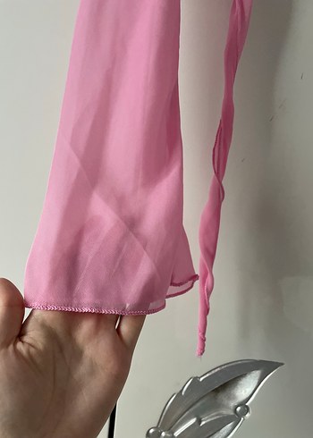 Pembe V Yakalı Uzun Kollu Drapeli Bluz - Görsel 3