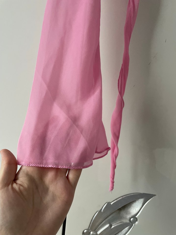 Pembe V Yakalı Uzun Kollu Drapeli Bluz - Görsel 3