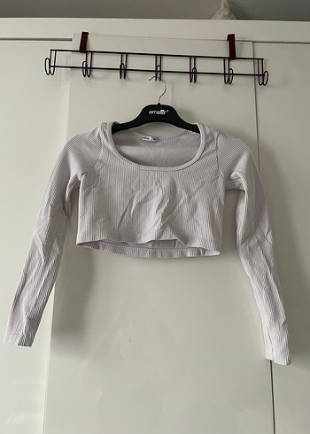 Kadın Beyaz Uzun Kollu Crop Top
