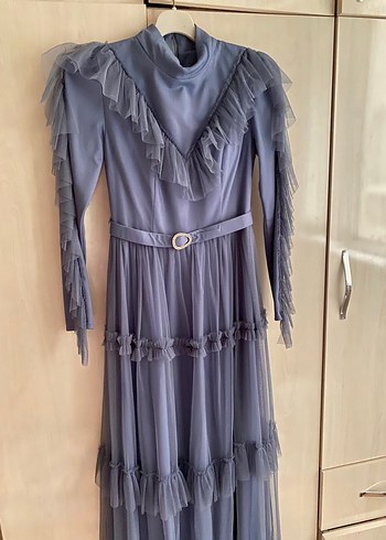 s Beden mavi Renk Uzun Kollu Gotik Uzun Elbise