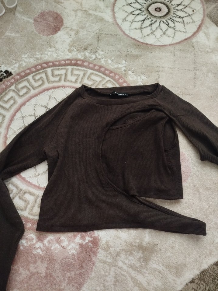 Kahverengi Uzun Kollu Triko - Görsel 2