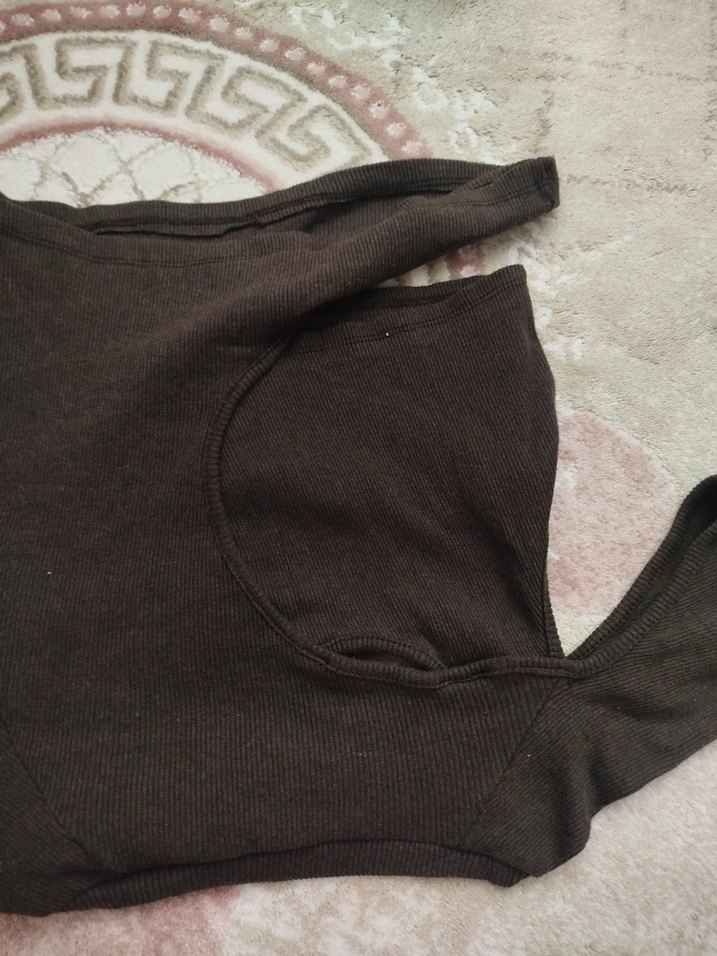 Kahverengi Uzun Kollu Triko - Görsel 3