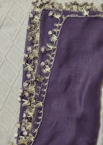 Mor Dantel Detaylı Bohem Kadın Şal - Görsel 2