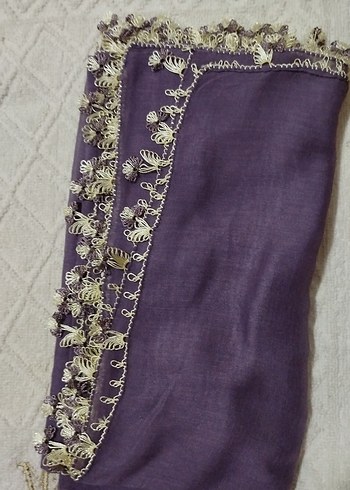 Mor Dantel Detaylı Bohem Kadın Şal - Görsel 5