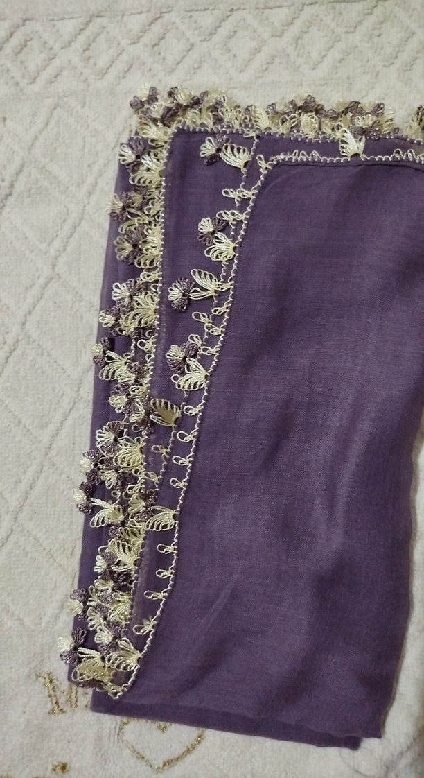 Mor Dantel Detaylı Bohem Kadın Şal - Görsel 2