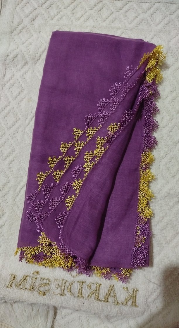 Dantel Detaylı Mor Kadın Şal - Görsel 5