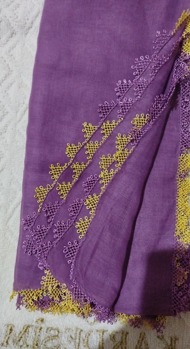 Dantel Detaylı Mor Kadın Şal - Görsel 2