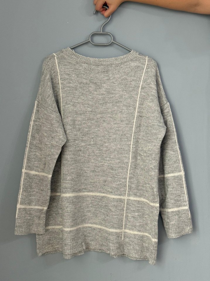 Gri Kadın Triko Uzun Kollu Kazak - Görsel 2