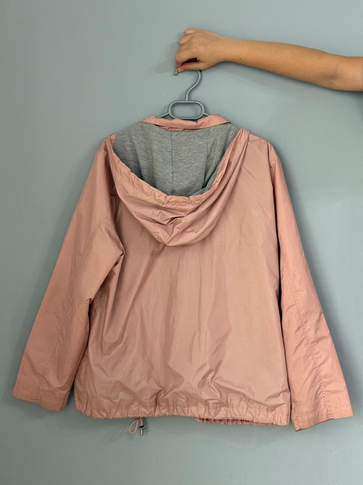 Pembe Midi Uzunlukta Kadın Spor Ceket yağmurluk - Görsel 3