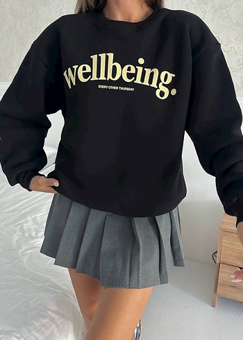 Diğer Siyah Oversize Sweatshirt Baskılı
