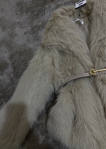 l Beden camel Renk Kadın Suni Kürk Kaban Kemerli