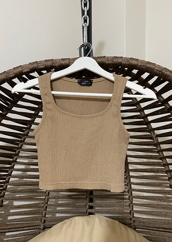 Bej Kadın Crop Top, Kolsuz, Mini Boy - Görsel 2