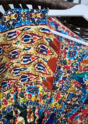 Renkli Bohem Kısa Kollu Bluz Pareo - Görsel 3